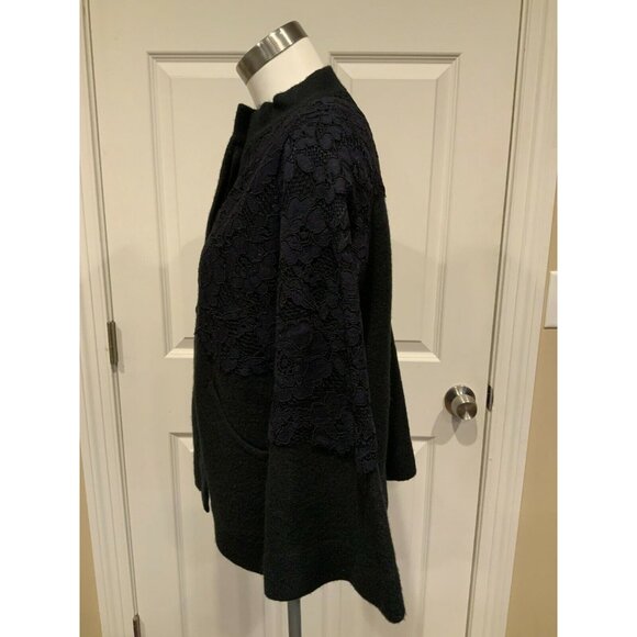 Field Flower Black 100% Wool Navy Blue Floral Lace Jacket, Size XS - Picture 6 of 10